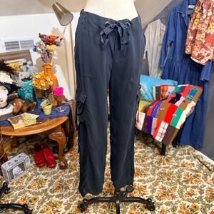 Go Silk Black 100% Silk Cargo Pants Drawstring Utility SO SOFT ! - M